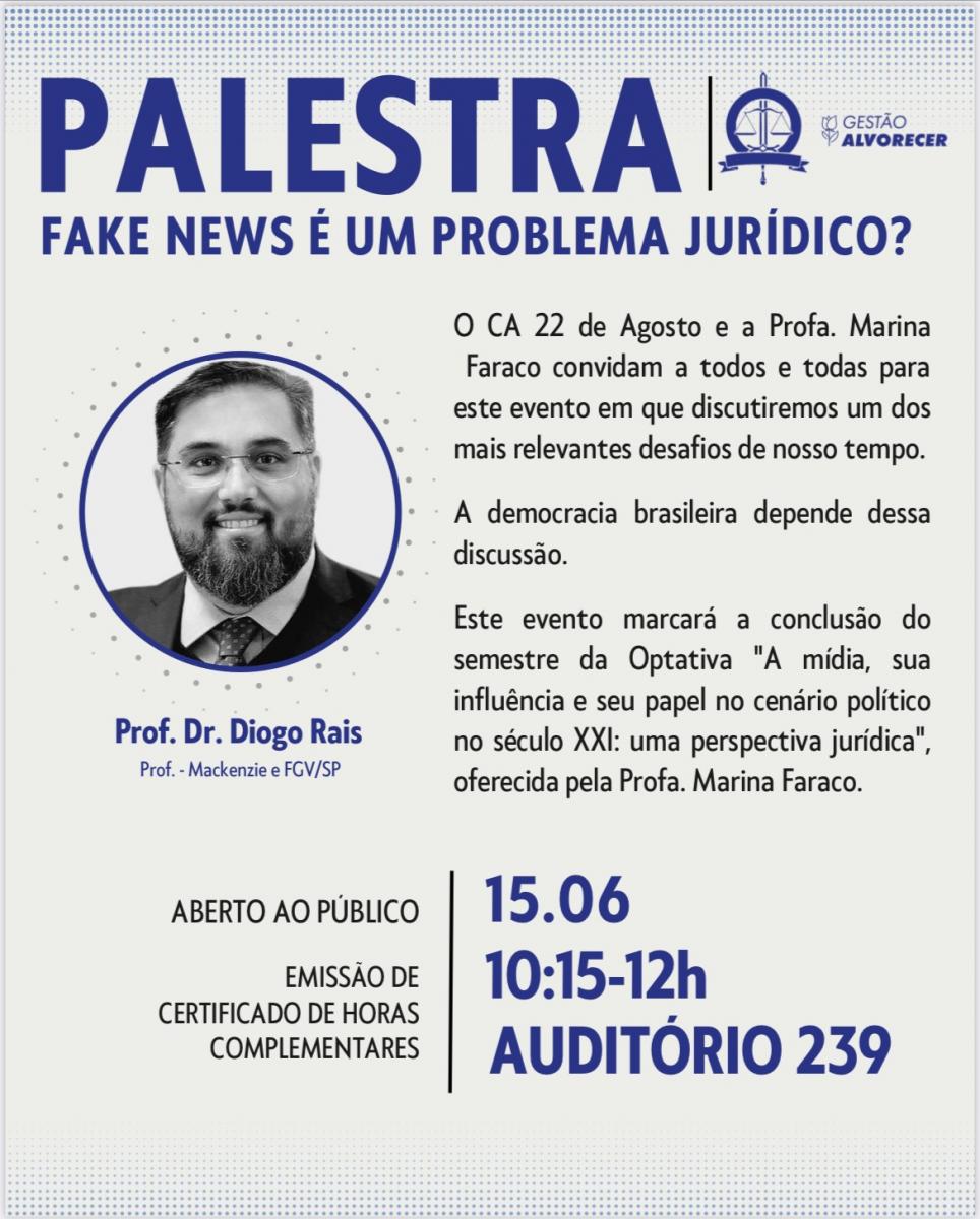 Informações escritas sobre o evento e um homem branco, de óculos e barba