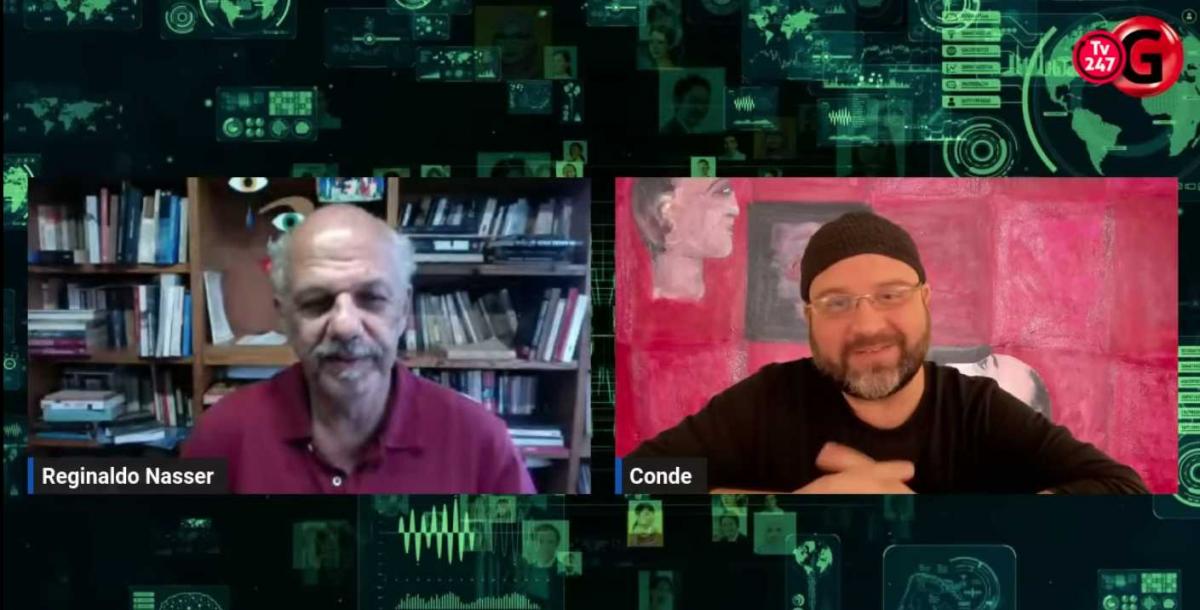 debate virtual de dois homens de barba